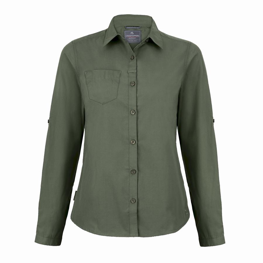 Camisas Craghoppers Expert Kiwi Long Sleeved Mujer Verdes Oscuro | EME6362FV