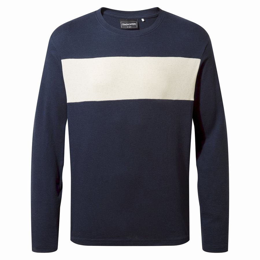 Camisetas Craghoppers Latherton Long Sleeved Hombre Azules Azul Marino | OTP6035EB