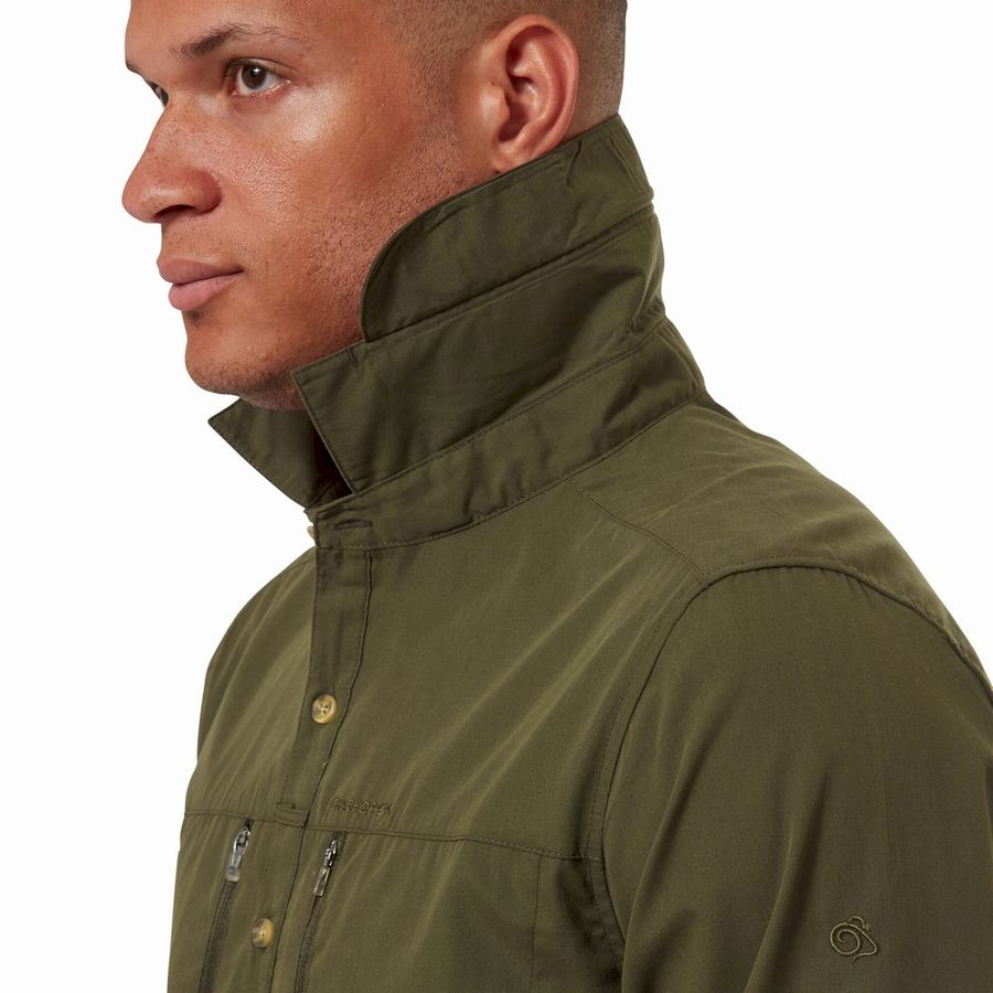 Camisas Craghoppers Kiwi Boulder Long Sleeved Hombre Kaki Oscuro | XUE1661DL