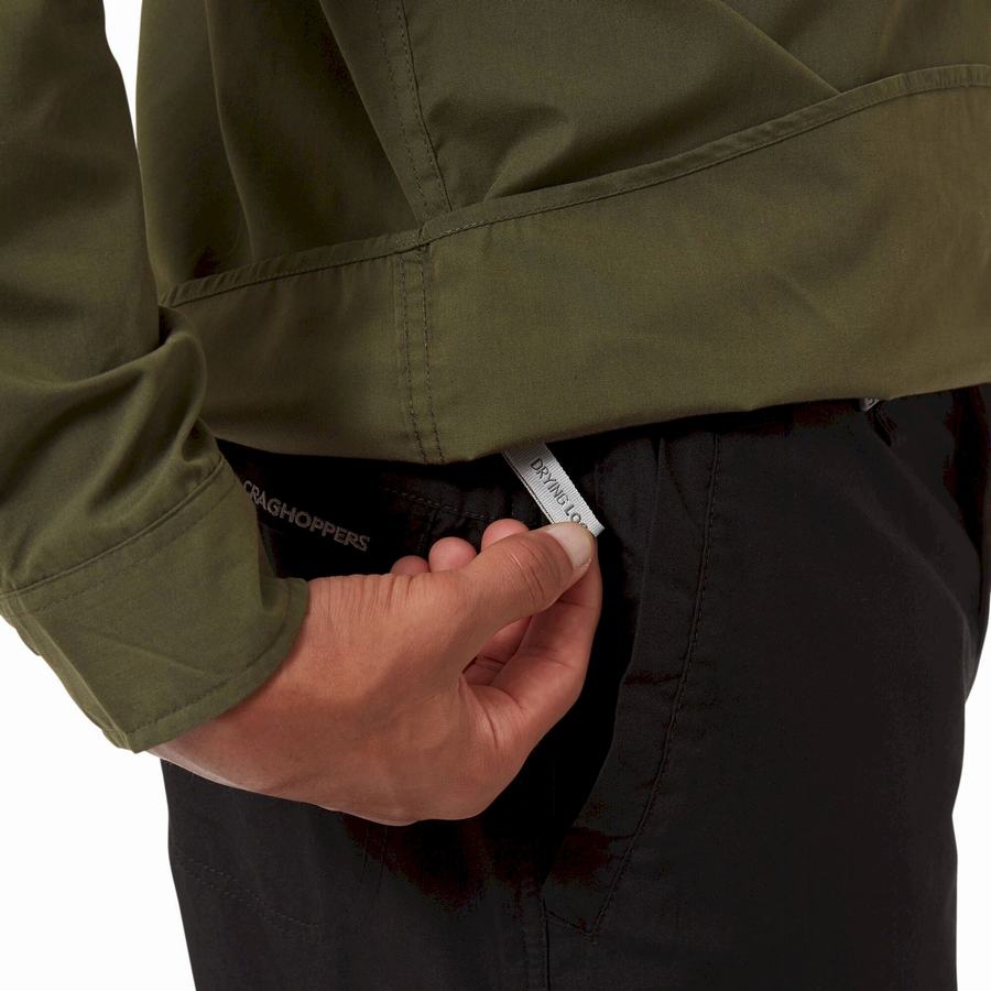 Camisas Craghoppers Kiwi Boulder Long Sleeved Hombre Kaki Oscuro | XUE1661DL