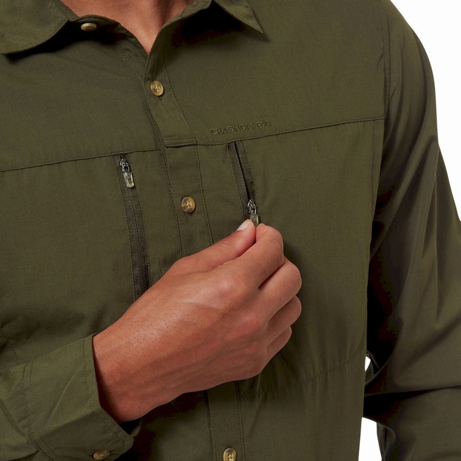 Camisas Craghoppers Kiwi Boulder Long Sleeved Hombre Kaki Oscuro | XUE1661DL