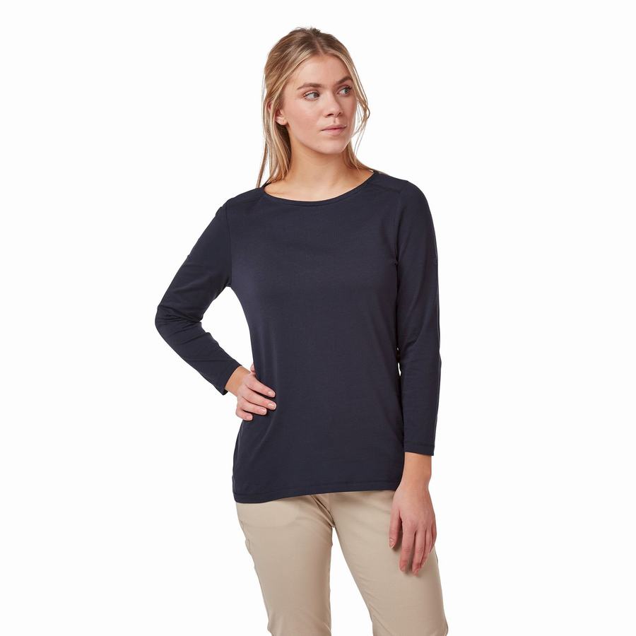 Camisetas Craghoppers Blanca 3/4 Sleeved Top Mujer Azules Azul Marino | KDP2795SR