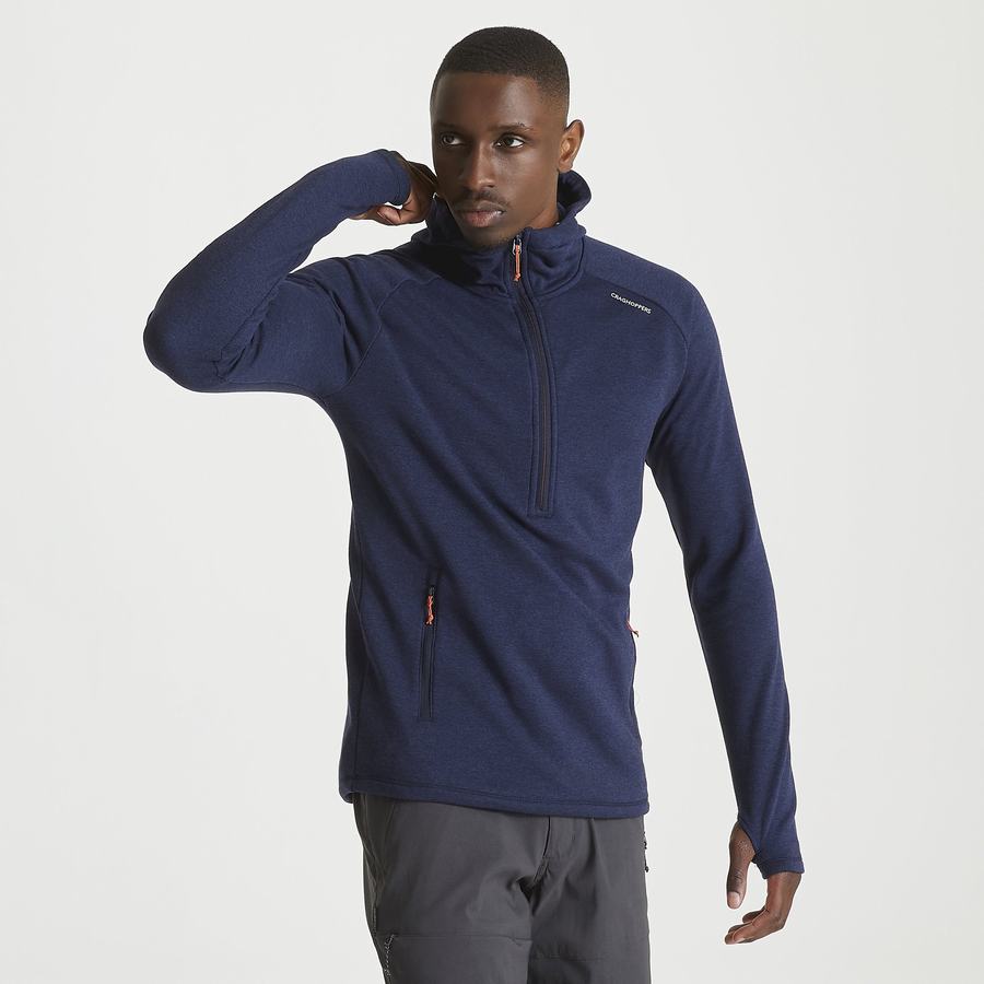 Camisetas Craghoppers Dynamic Encapuchado Half Zip Hombre Azules Azul Marino | BWG2412DA