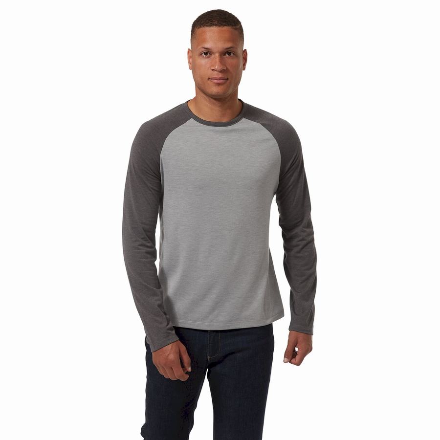 Camisetas Craghoppers First Layer Long-Sleeved Hombre Grises Negros | AJL1812PB